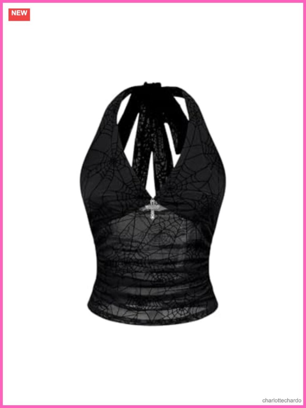 Women's Y2K Grunge Goth Halter Top Mesh Sheer Rave Party Cami